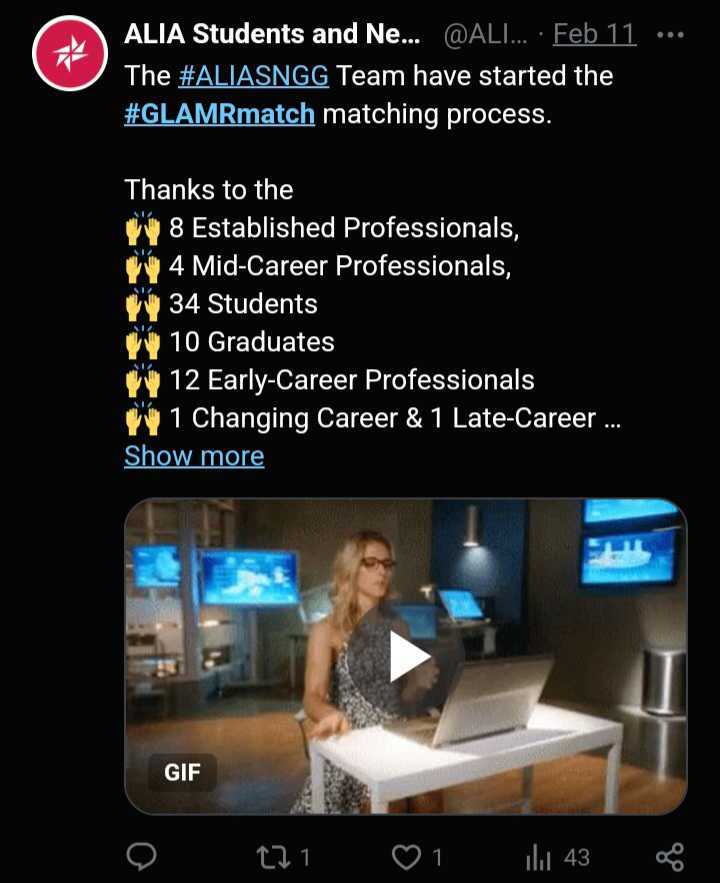 GLAMRmatch 2025 stats Felicity Snoke from Arrow working at a computer.
