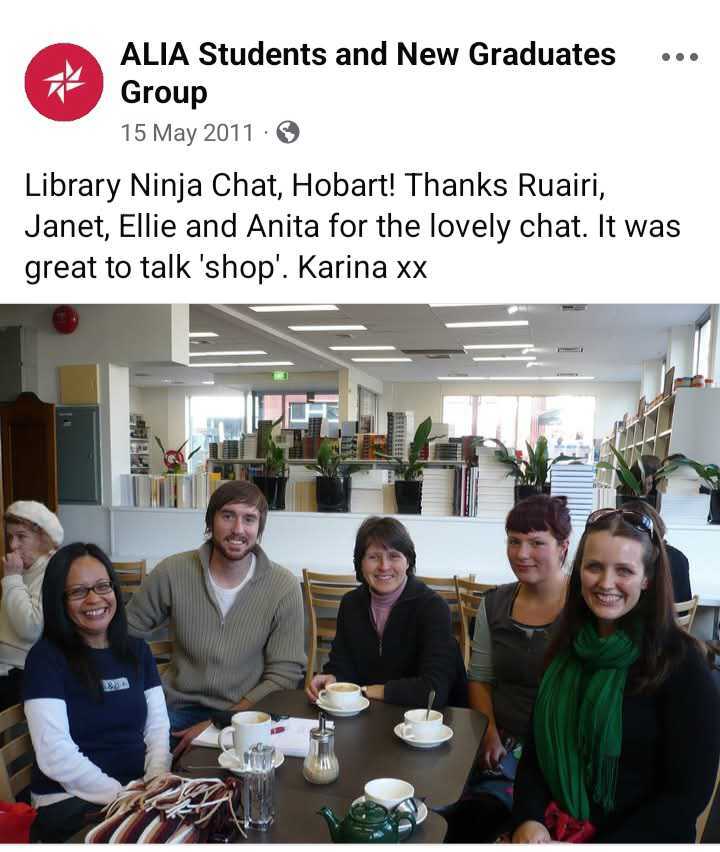 ALIA SNGG at Library Ninja Chat. ALIA SNGG Team siting at a table for the Library Ninja Chat.