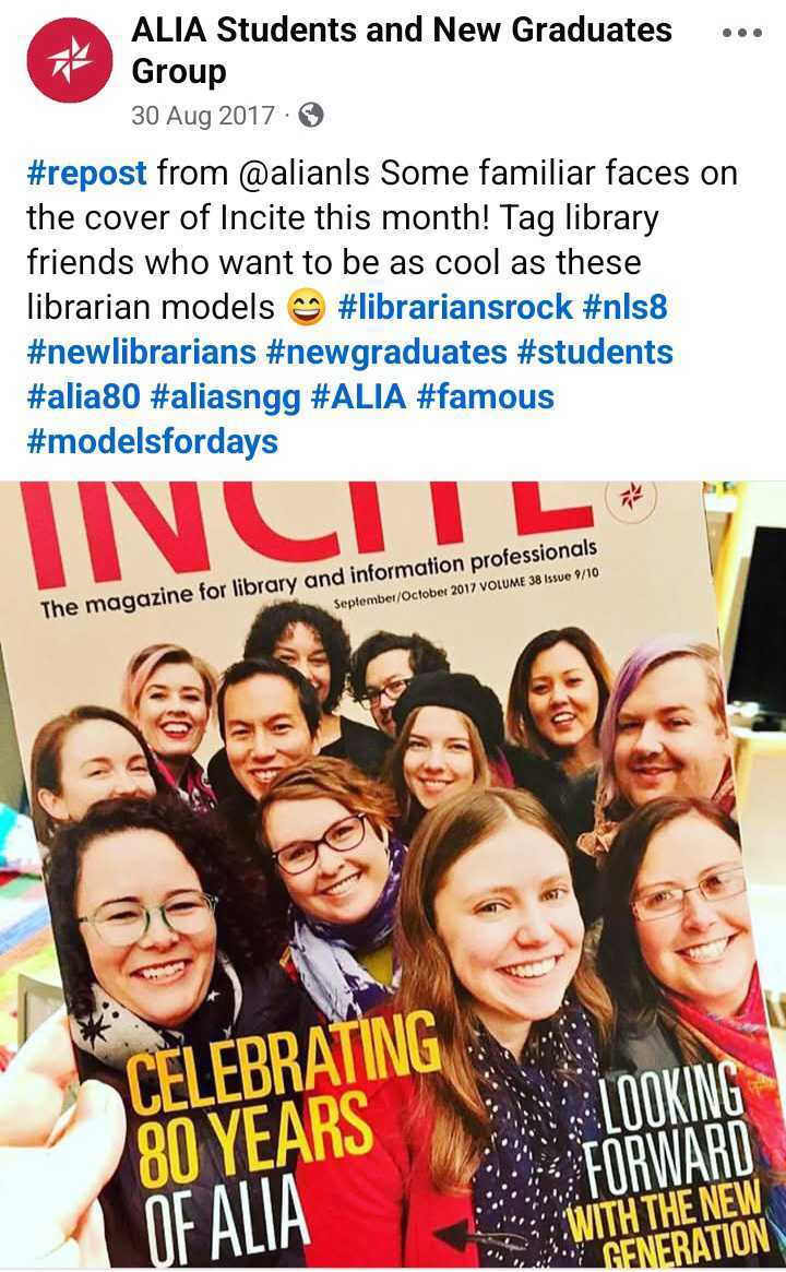 ALIA INCITE cover A photo of a few of the ALIA Students and New Graduates Group on the cover of ALIA INCITE.