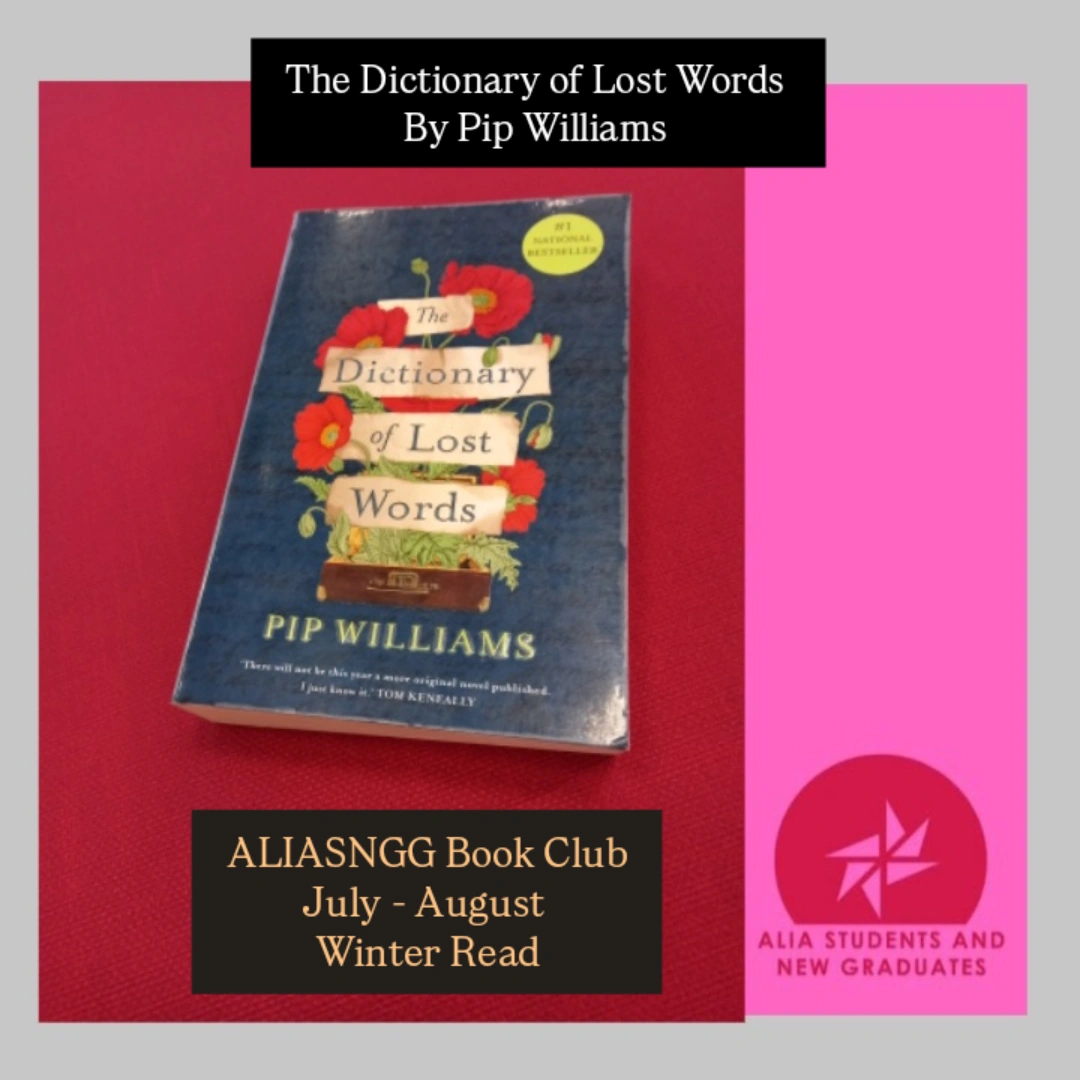 ALIA SNGG Book Club - July/August Book A suitcase made into a dictionary. Flowers spill from the suitcase.