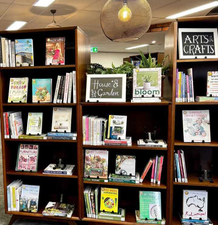 Springfield Library Library bookcases with books on arts and craft.